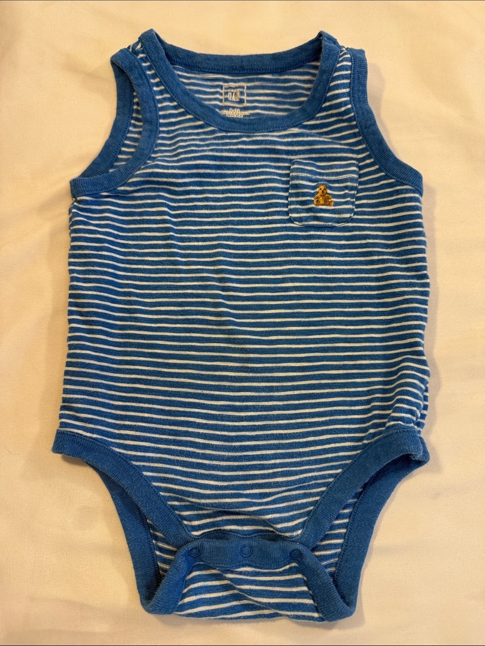 GAP Blue and White Striped Tank Bodysuit with Bear Pocket